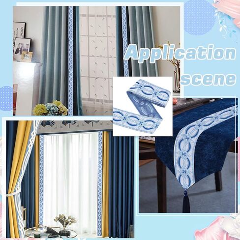 MAYJOYDIY Blue Jacquard Ribbon Trim 5.5 Yards×2 inch Rhombus Embroidery Jacquard Ribbon Ethnic Style Woven Curtain Fabric Trim for Sewing Crafts Handmade Bag Belts Clothing Decoration in Saudi Arabia