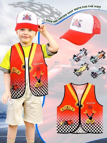 12 قطعة من أزياء سائق سيارة السباق للأطفال، سترة متسابق، قبعة سيارة، مجموعة سترة للخلف، مجموعة ملابس للأولاد والبنات، حفلة الهالوين، لعب الأدوار in Kuwait