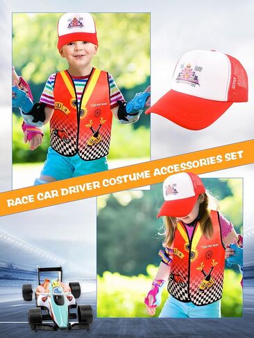 12 قطعة من أزياء سائق سيارة السباق للأطفال، سترة متسابق، قبعة سيارة، مجموعة سترة للخلف، مجموعة ملابس للأولاد والبنات، حفلة الهالوين، لعب الأدوار in Kuwait