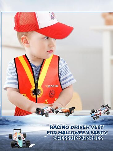 12 قطعة من أزياء سائق سيارة السباق للأطفال، سترة متسابق، قبعة سيارة، مجموعة سترة للخلف، مجموعة ملابس للأولاد والبنات، حفلة الهالوين، لعب الأدوار in Kuwait