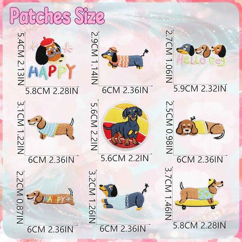 Cute Happy Dachshund Patch, 10Pcs Smile Sausage Dog Iron On Sew on Embroidered Patch Emblem Badge for Clothes Jacket Jeans Backpacks in Saudi Arabia