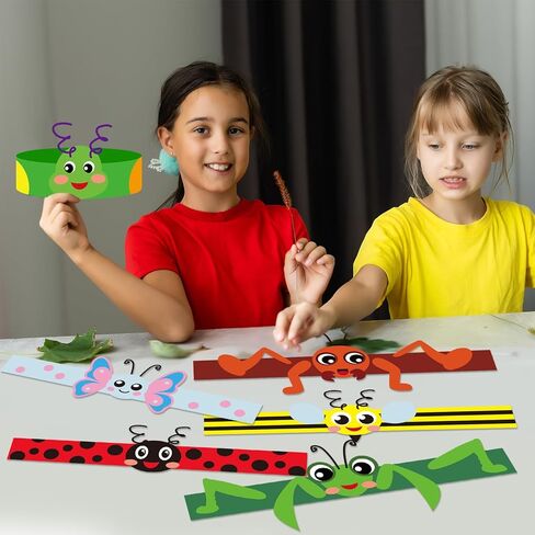 Cinrobiye24 Set Spring Insect Paper Crown Craft Kit DIY Bug Headbands Hat Craft Summer Springtime Party Accessory Favor Supplies for School Home Animal Themed Fun Activity Birthday Party Art Supplies in Saudi Arabia