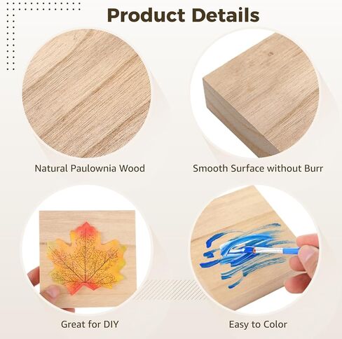 24 قطعة من مكعبات الخشب غير المطلية، مكعبات خشبية مربعة مقاس 4 × 4 × 1 بوصة للحرف اليدوية، طقم طلاء خشبي مع لوحة ألوان، 12 لون طلاء، 3 فرش طلاء in Kuwait