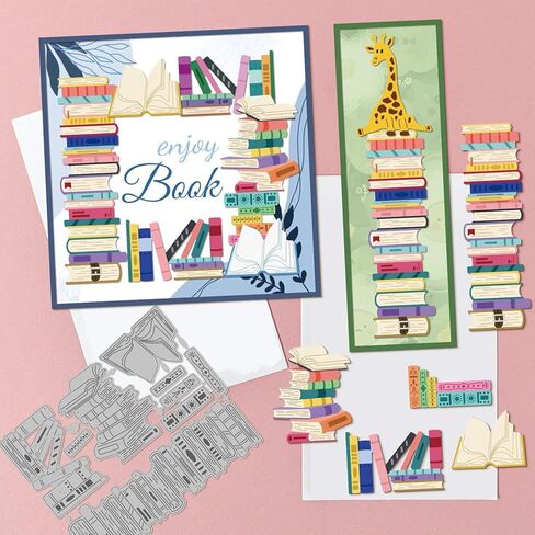 Stacked Books Cutting Dies Metal Retro Layered Book Backgrounds Frame Shakers Cutting Die Template Paper Cutting Dies for Scrapbooking Card Making Crafts Paper Cards in Saudi Arabia