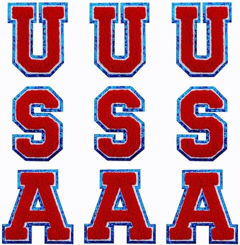 2.17 inch 9 PCS USA Patch Patriotic Patches Blue Border Glitter Chenille Letter Embroidered Iron On for DIY Decorative Clothing in Saudi Arabia