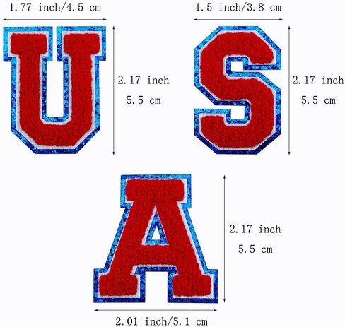2.17 inch 9 PCS USA Patch Patriotic Patches Blue Border Glitter Chenille Letter Embroidered Iron On for DIY Decorative Clothing in Saudi Arabia