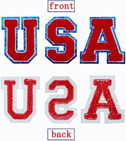 2.17 inch 9 PCS USA Patch Patriotic Patches Blue Border Glitter Chenille Letter Embroidered Iron On for DIY Decorative Clothing in Saudi Arabia