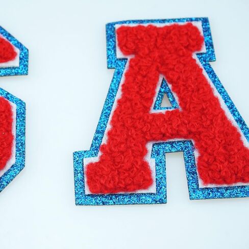 2.17 inch 9 PCS USA Patch Patriotic Patches Blue Border Glitter Chenille Letter Embroidered Iron On for DIY Decorative Clothing in Saudi Arabia