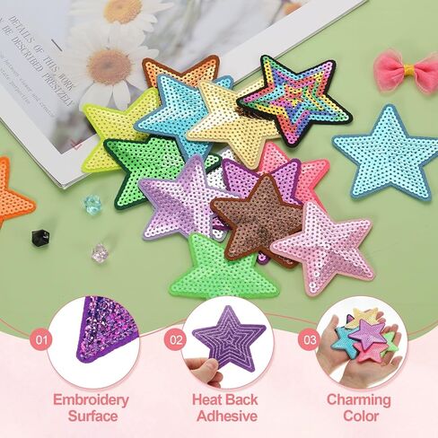 Sequin Star Iron on Patches Embroidered Sew Sequin Glitter Patch Appliques, Fit for DIY Shoes Hats Backpacks Clothing Repair - (10 Pack, Laser Purple, 2 Size) in Saudi Arabia