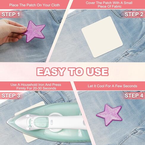 Sequin Star Iron on Patches Embroidered Sew Sequin Glitter Patch Appliques, Fit for DIY Shoes Hats Backpacks Clothing Repair - (10 Pack, Laser Purple, 2 Size) in Saudi Arabia