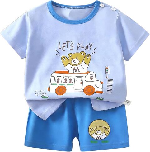 LMYOVE Toddler Boy Short Set Little Boy Clothes Casual CrewNeck Short Sleeve T-Shirt and Short Sets Summer Outfits 2T-7T in Kuwait