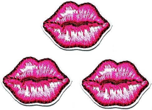 Umama Patch Set of 3 Mini Pink Lips Craft Patches Pink Lips Lipstick sexy love Cartoon Patch Embroidered Sew on Iron on Patch for Backpacks Jeans Clothing in Saudi Arabia