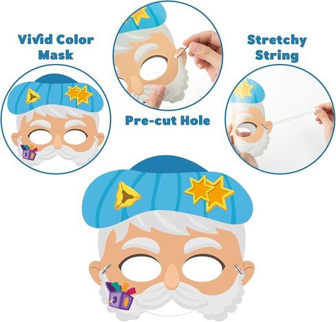 WATINC Purim Day Story Character Mask for Kids, Purim Mask Costume Decorations, Jewish Holiday Gifts Set Paper Art Craft Role Play Kit Party Favors Supplies School Classroom Activity Project(36pcs) in Saudi Arabia