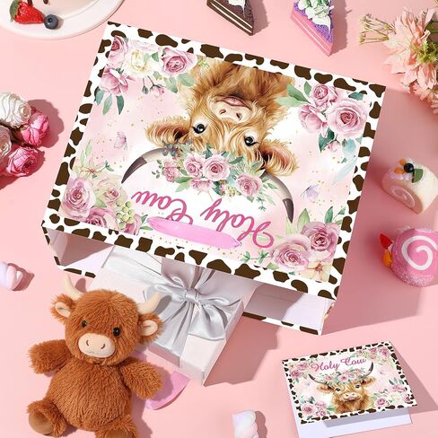 Holy Cow Baby Gift Bag Highland Cow Gift Bag with Handles Tissue Paper and Card Cowgirl Birthday Highland Cows Baby Shower Decorations for Girls Cowgirl Cowboy Newborn New Moms Parents Birthday Decor in Saudi Arabia