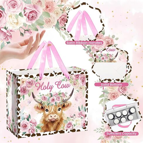 Holy Cow Baby Gift Bag Highland Cow Gift Bag with Handles Tissue Paper and Card Cowgirl Birthday Highland Cows Baby Shower Decorations for Girls Cowgirl Cowboy Newborn New Moms Parents Birthday Decor in Saudi Arabia
