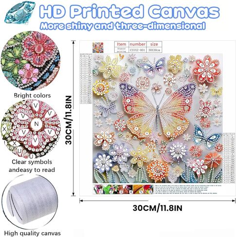 ICYANART Butterfly Special Shape Diamond Painting Kits, Diamond Art Kits for Adults, Crystal Rhinestones Painting for Home Wall Decoration 11.8x11.8 inch in Saudi Arabia