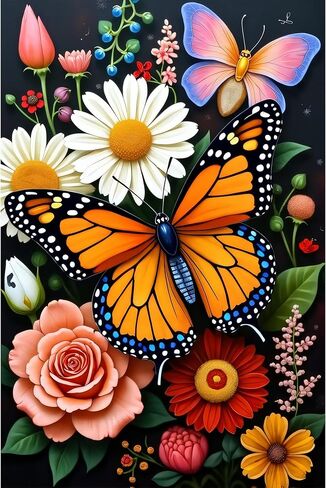 Huacan Diamond Painting Kits for Adults Flowers Full Square Drill 5D DIY Butterfly Diamonds Paintings Art Kit for Home Wall Decor Picture Size 12 * 16 Inch in Saudi Arabia