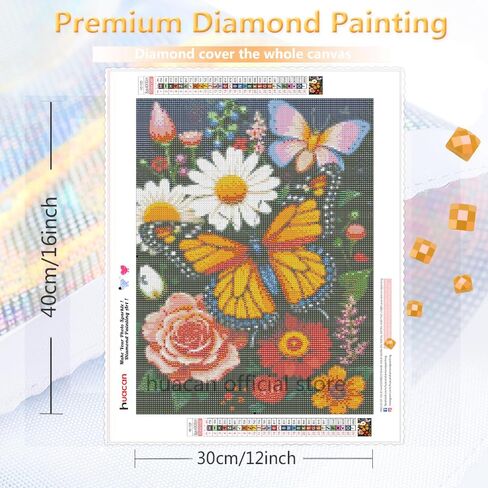 Huacan Diamond Painting Kits for Adults Flowers Full Square Drill 5D DIY Butterfly Diamonds Paintings Art Kit for Home Wall Decor Picture Size 12 * 16 Inch in Saudi Arabia