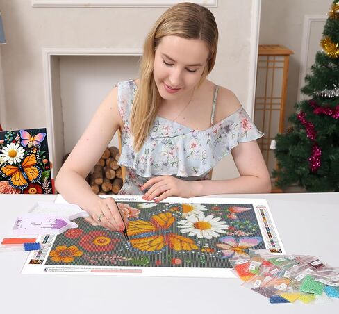 Huacan Diamond Painting Kits for Adults Flowers Full Square Drill 5D DIY Butterfly Diamonds Paintings Art Kit for Home Wall Decor Picture Size 12 * 16 Inch in Saudi Arabia