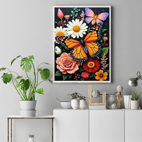 Huacan Diamond Painting Kits for Adults Flowers Full Square Drill 5D DIY Butterfly Diamonds Paintings Art Kit for Home Wall Decor Picture Size 12 * 16 Inch in Saudi Arabia