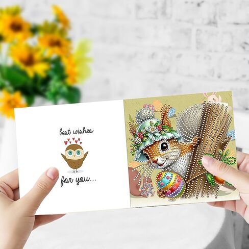 بطاقات تهنئة برسومات فنية ماسية لحيوانات عيد الفصح من C'eitura - مجموعة بطاقات من حجر الراين الحيواني مكونة من 6 قطع، مجموعة فنية من الأحجار الكريمة خماسية الأبعاد لحفلات العطلات، حشوات سلة عيد الفصح للبالغين in Saudi Arabia