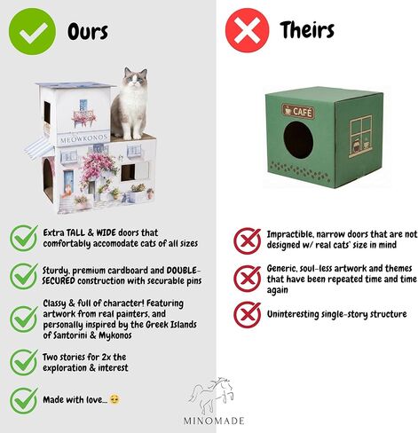 2-Level Cardboard Cat House & Scratcher – Santorini Greece Villa, Cave Hideout, Durable Indoor Cat Bed, Cat Scratch Pad, Kitten Play Tower, Extra Large Cat Condo, Rabbit Hideout, Small Pet Hideaway in Saudi Arabia
