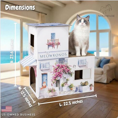 2-Level Cardboard Cat House & Scratcher – Santorini Greece Villa, Cave Hideout, Durable Indoor Cat Bed, Cat Scratch Pad, Kitten Play Tower, Extra Large Cat Condo, Rabbit Hideout, Small Pet Hideaway in Saudi Arabia