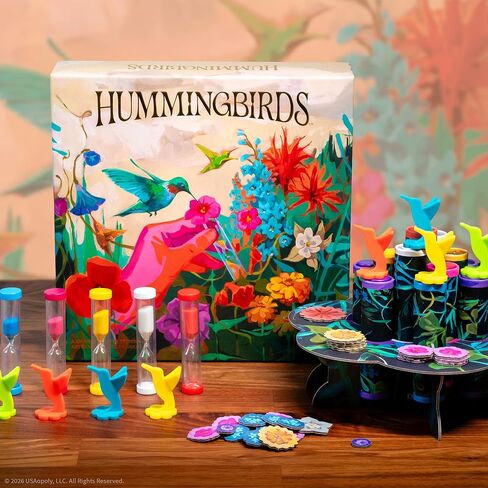 لعبة Hummingbirds Board، في الوقت الحقيقي، لعبة ادفع حظك للبراعة في الحفلات، اختبر توقيتك واجمع نقاط رمز الرحيق، لعبة عائلية ممتعة مع عمل فني جميل، للأعمار من 8 سنوات فما فوق، 2-4 لاعبين، 15+ وقت لعب in Saudi Arabia