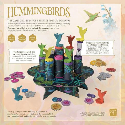 لعبة Hummingbirds Board، في الوقت الحقيقي، لعبة ادفع حظك للبراعة في الحفلات، اختبر توقيتك واجمع نقاط رمز الرحيق، لعبة عائلية ممتعة مع عمل فني جميل، للأعمار من 8 سنوات فما فوق، 2-4 لاعبين، 15+ وقت لعب in Saudi Arabia