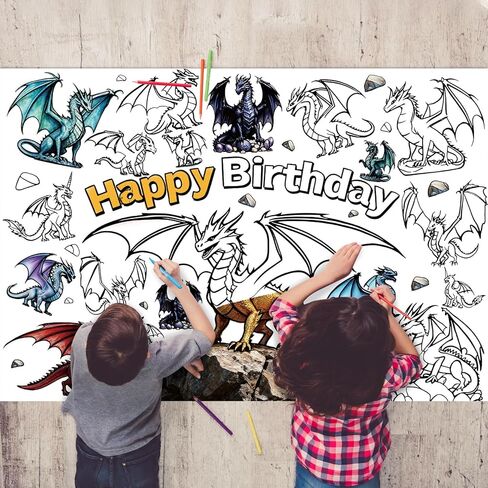 ملصق تلوين تنين LUUFILx للأطفال، ملصق تلوين عيد ميلاد سعيد كبير، مفرش طاولة تلوين إيجابي كبير، كتب تلوين جامبو للأطفال في الفصل الدراسي، لوازم حفلات أعياد الميلاد المنزلية in Kuwait