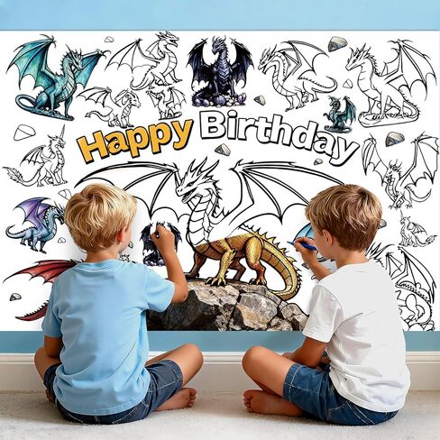 ملصق تلوين تنين LUUFILx للأطفال، ملصق تلوين عيد ميلاد سعيد كبير، مفرش طاولة تلوين إيجابي كبير، كتب تلوين جامبو للأطفال في الفصل الدراسي، لوازم حفلات أعياد الميلاد المنزلية in Kuwait