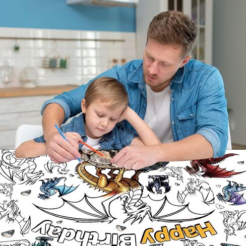 ملصق تلوين تنين LUUFILx للأطفال، ملصق تلوين عيد ميلاد سعيد كبير، مفرش طاولة تلوين إيجابي كبير، كتب تلوين جامبو للأطفال في الفصل الدراسي، لوازم حفلات أعياد الميلاد المنزلية in Kuwait