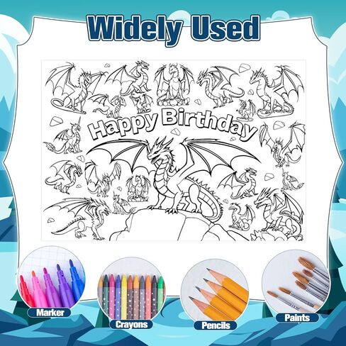 ملصق تلوين تنين LUUFILx للأطفال، ملصق تلوين عيد ميلاد سعيد كبير، مفرش طاولة تلوين إيجابي كبير، كتب تلوين جامبو للأطفال في الفصل الدراسي، لوازم حفلات أعياد الميلاد المنزلية in Kuwait