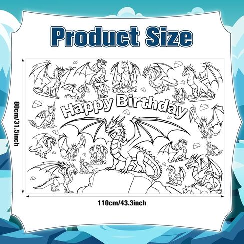 ملصق تلوين تنين LUUFILx للأطفال، ملصق تلوين عيد ميلاد سعيد كبير، مفرش طاولة تلوين إيجابي كبير، كتب تلوين جامبو للأطفال في الفصل الدراسي، لوازم حفلات أعياد الميلاد المنزلية in Kuwait