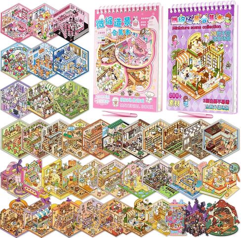 كتابان من ملصقات المشهد ثلاثي الأبعاد يمكنك صنعها بنفسك مع 40 مجموعة من ملصقات المنزل ثلاثية الأبعاد اصنع بنفسك ملصق علاج مشهد الرسوم المتحركة المصغر الخاص بك لتخفيف التوتر وتمضية الوقت in Kuwait