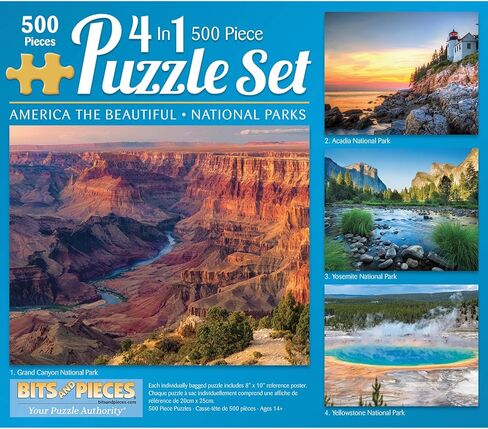 Bits and Pieces - 4-in-1 Multi-Pack 500 Piece Jigsaw Puzzles for Adults - 500 pc America The Beautiful National Parks Puzzle Set Bundle - 16" x 20" (41cm x 51cm) in Saudi Arabia