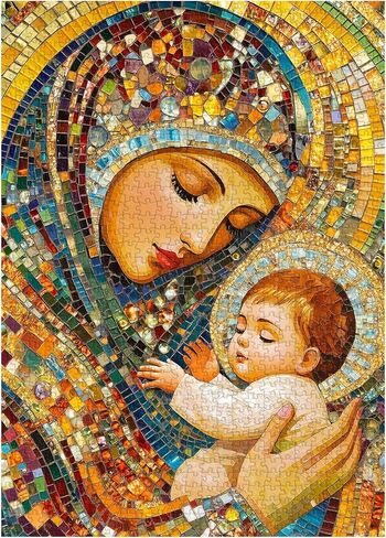 Christian Jesus Puzzle for Adults 1000 Pieces, Religious Mother Mary Jigsaw Puzzle, Colorful Mosaic Nativity Scene Puzzle as Home Decor in Saudi Arabia