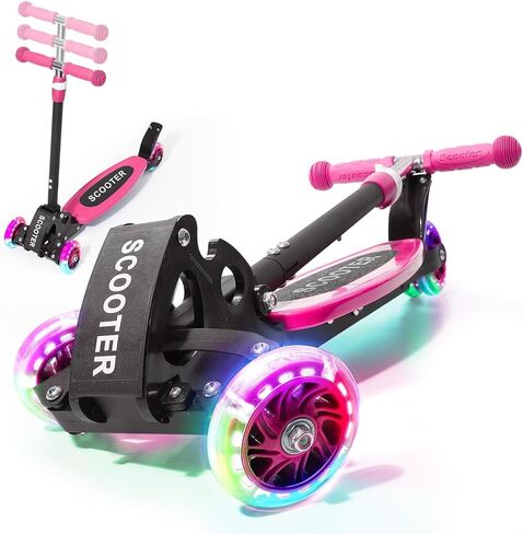 سكوتر للأطفال بثلاث عجلات - ارتفاع قابل للتعديل، توجيه الجاذبية، وعجلات LED، قابل للطي للسفر، إطار معدني متين يدعم ما يصل إلى 180 رطلاً in Kuwait
