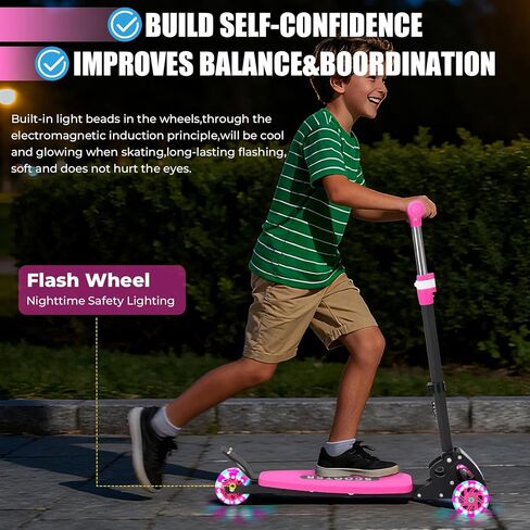 سكوتر للأطفال بثلاث عجلات - ارتفاع قابل للتعديل، توجيه الجاذبية، وعجلات LED، قابل للطي للسفر، إطار معدني متين يدعم ما يصل إلى 180 رطلاً in Kuwait