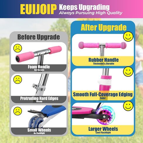 سكوتر للأطفال بثلاث عجلات - ارتفاع قابل للتعديل، توجيه الجاذبية، وعجلات LED، قابل للطي للسفر، إطار معدني متين يدعم ما يصل إلى 180 رطلاً in Kuwait