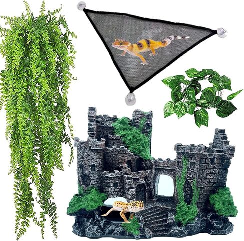 kathson Bearded Dragon Hammock,Large Lizard Lounger,Reptile Tank Hanging Plants Climbing Jungle Vines Flexible Leaves Decorations for Lizards Chameleon Gecko Snakes(3 PCS)  in Kuwait