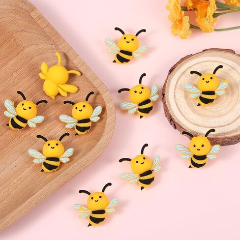 10Pcs 3D Bee Silicone Beads for Keychain Making Unique 3D Focals Animal Focal Beads for Pens Bracelets Necklace Earrings DIY Crafts Jewelry Making in Saudi Arabia