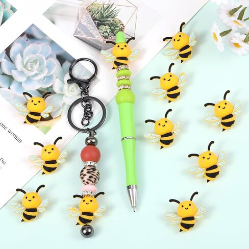 10Pcs 3D Bee Silicone Beads for Keychain Making Unique 3D Focals Animal Focal Beads for Pens Bracelets Necklace Earrings DIY Crafts Jewelry Making in Saudi Arabia