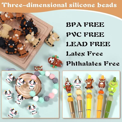 10Pcs 3D Bee Silicone Beads for Keychain Making Unique 3D Focals Animal Focal Beads for Pens Bracelets Necklace Earrings DIY Crafts Jewelry Making in Saudi Arabia