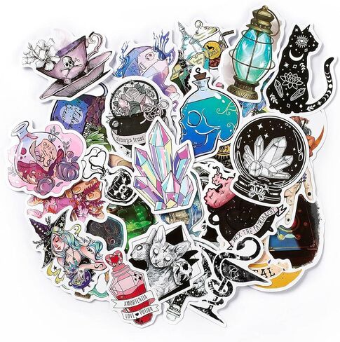 1 Bag 50Pcs Magic Witch Theme Paper Stickers Sets, Adhesive Decals for DIY Scrapbooking, Photo Album Decoration, Mixed Color, 43~71x29~69x0.2mm in Saudi Arabia