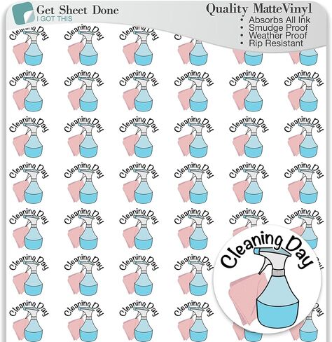 Clean Planner Stickers / 54 Fun Vinyl Stickers (1/2") / House Chores Work Reminder/Essential Productivity Life Stickers/Bullet Bujo Journal/ToDo to Do Appointments (Matte Vinyl, 1 Sheet) in Kuwait