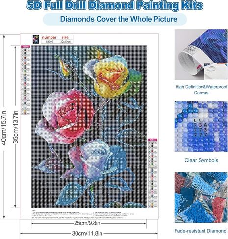 CEOVR Rose Diamond Art Kits for Adults, Flower 5D DIY Full Drill Diamond Painting Dots Gem Art, Adult Crafts Kits Arts and Crafts, Wall Decor for Home Office 12x16in in Saudi Arabia