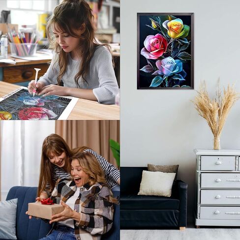 CEOVR Rose Diamond Art Kits for Adults, Flower 5D DIY Full Drill Diamond Painting Dots Gem Art, Adult Crafts Kits Arts and Crafts, Wall Decor for Home Office 12x16in in Saudi Arabia