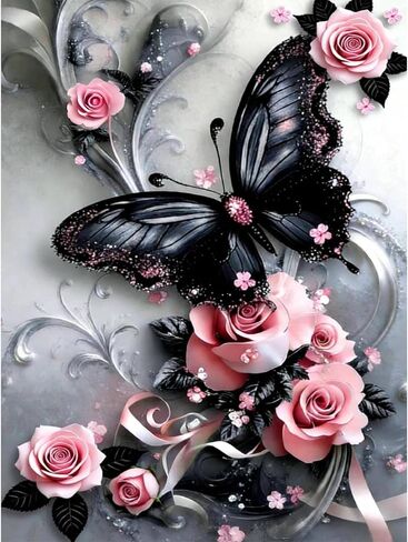 bleihum Butterfly Diamond Art Kits for Adults, Flower 5D Diamond Painting for Adults Beginners, DIY Full Drill Pink Rose Diamonds Paintings Gem Art Frameless Home Decor 12x16inch in Saudi Arabia