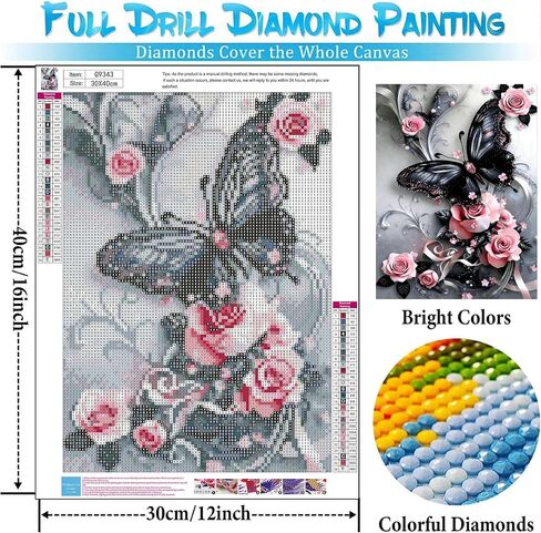 bleihum Butterfly Diamond Art Kits for Adults, Flower 5D Diamond Painting for Adults Beginners, DIY Full Drill Pink Rose Diamonds Paintings Gem Art Frameless Home Decor 12x16inch in Saudi Arabia